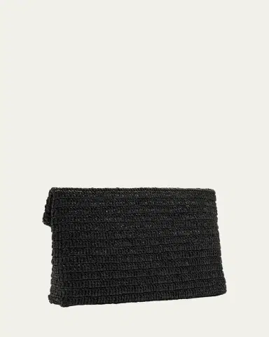 Saint Laurent Large Envelope Flap YSL Clutch Bag in Raffia | Thumbnail 3