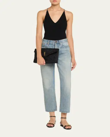 Saint Laurent Large Envelope Flap YSL Clutch Bag in Raffia | Thumbnail 5