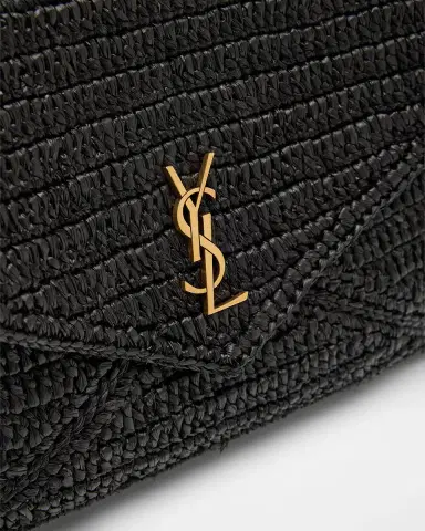 Saint Laurent Large Envelope Flap YSL Clutch Bag in Raffia | Thumbnail 8