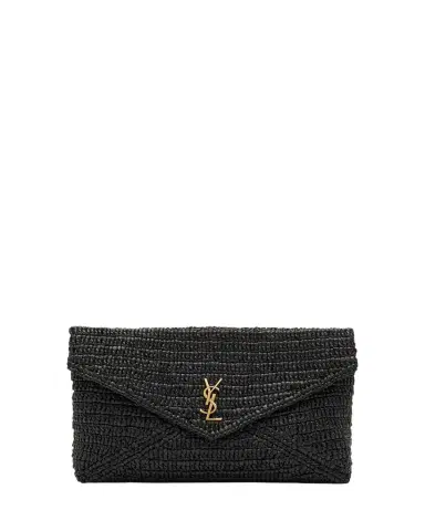 Saint Laurent Large Envelope Flap YSL Clutch Bag in Raffia | Thumbnail 1