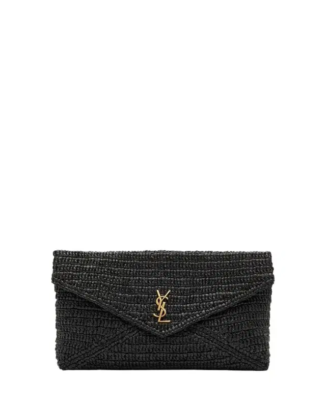 Saint Laurent Large Envelope Flap YSL Clutch Bag in Raffia