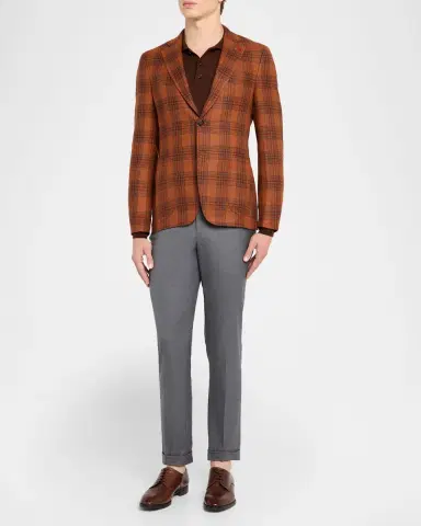 Isaia Men's Wool Twill Side-Tab Trousers | Thumbnail 2