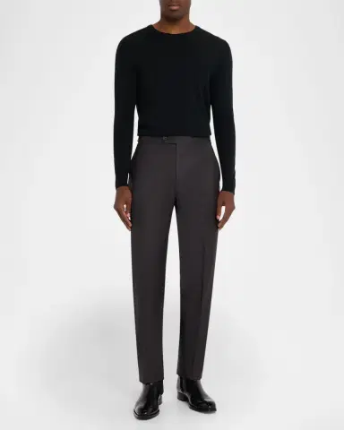 Isaia Men's Wool Twill Side-Tab Trousers | Thumbnail 7