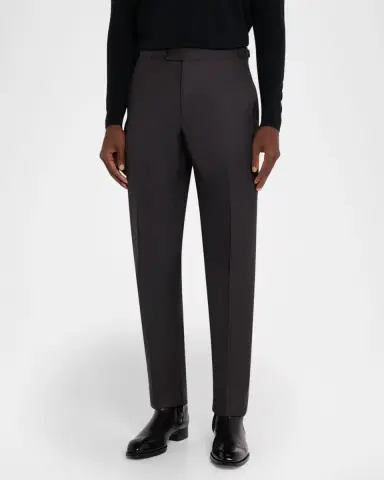 Isaia Men's Wool Twill Side-Tab Trousers | Thumbnail 9
