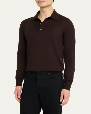 TOM FORD Men's Cashmere and Silk Long-Sleeve Polo Sweater | Thumbnail 8 TOM FORD Men's Cashmere and Silk Long-Sleeve Polo Sweater | Thumbnail 8