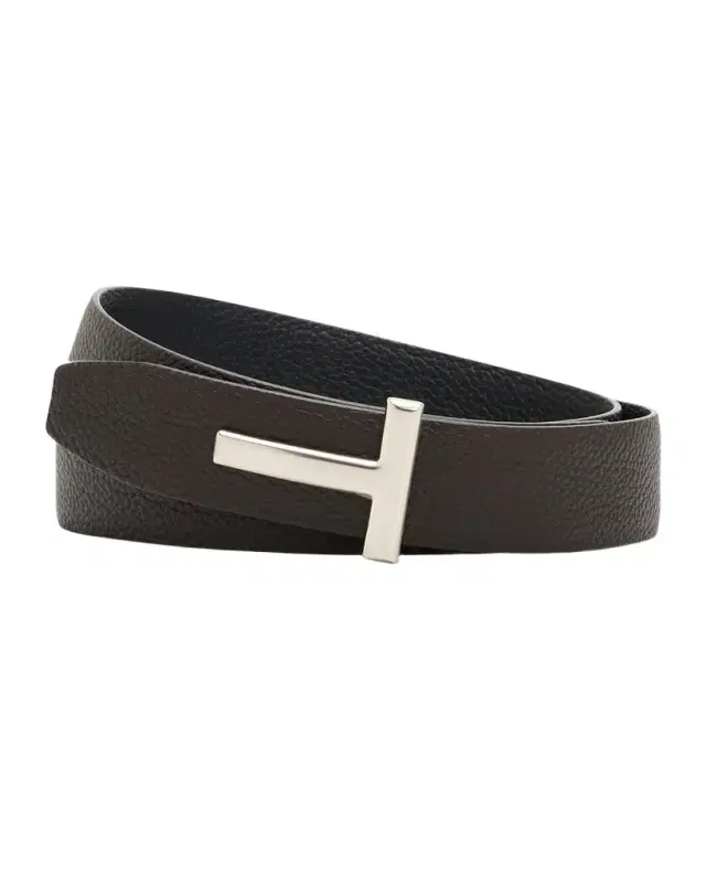 TOM FORD Men 's Reversible T-Buckle Grained Leather Belt