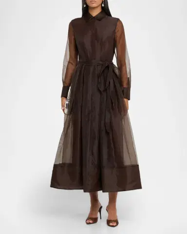 SIMKHAI Montgomery Sheer Pleated Midi Shirtdress | Thumbnail 2 SIMKHAI Montgomery Sheer Pleated Midi Shirtdress | Thumbnail 2