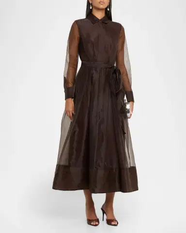 SIMKHAI Montgomery Sheer Pleated Midi Shirtdress | Thumbnail 4 SIMKHAI Montgomery Sheer Pleated Midi Shirtdress | Thumbnail 4