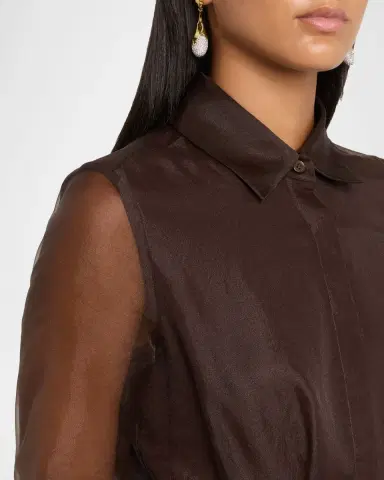 SIMKHAI Montgomery Sheer Pleated Midi Shirtdress | Thumbnail 5 SIMKHAI Montgomery Sheer Pleated Midi Shirtdress | Thumbnail 5