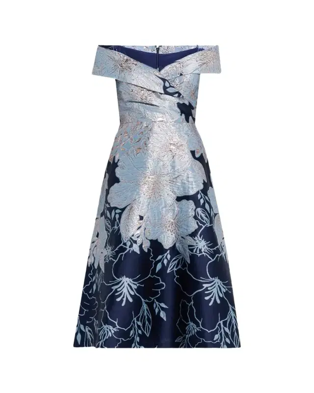 Off-Shoulder Metallic Jacquard Midi Dress
