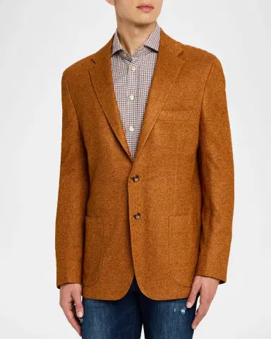 Kiton Men's Silk and Cashmere Orange Sport Coat | Thumbnail 3