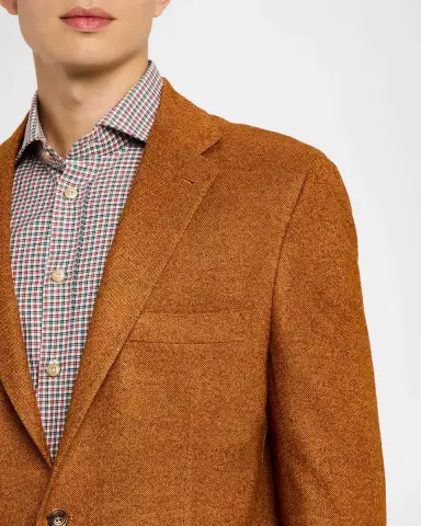Kiton Men's Silk and Cashmere Orange Sport Coat | Thumbnail 4