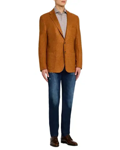 Kiton Men's Silk and Cashmere Orange Sport Coat | Thumbnail 1