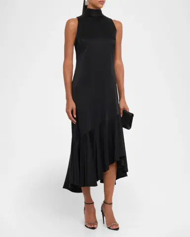 Kobi Halperin Jenkins Turtleneck High-Low Flounce Midi Dress | Thumbnail 3
