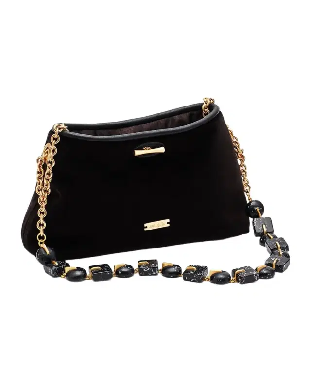 Kiraz Mini Stone-Embellished Velvety Shoulder Bag