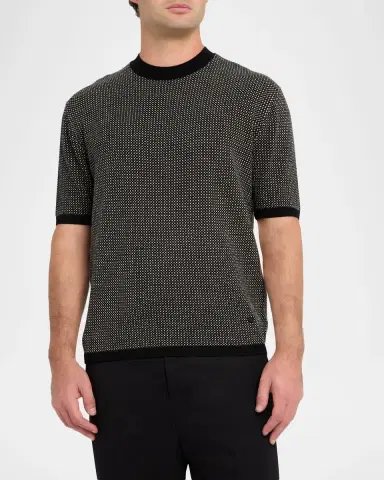 Emporio Armani Men's Micro-Dot Knit Short-Sleeve Crewneck Sweater | Thumbnail 3 Emporio Armani Men's Micro-Dot Knit Short-Sleeve Crewneck Sweater | Thumbnail 3