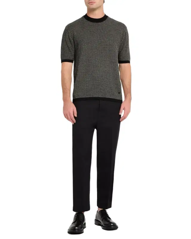 Men's Micro-Dot Knit Short-Sleeve Crewneck Sweater
