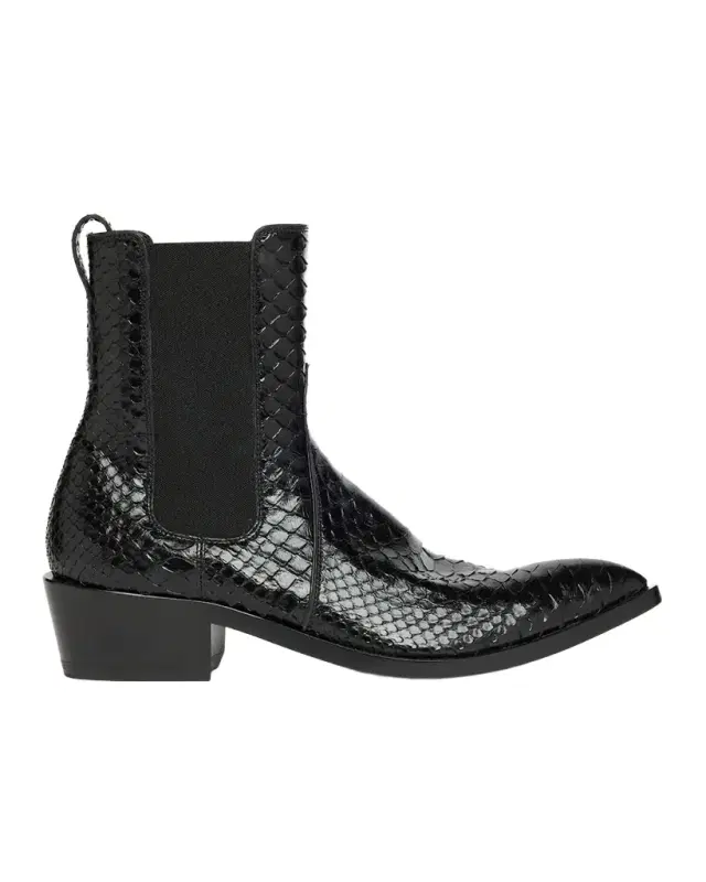 Shiny Python Stamped Leather Chelsea Boots