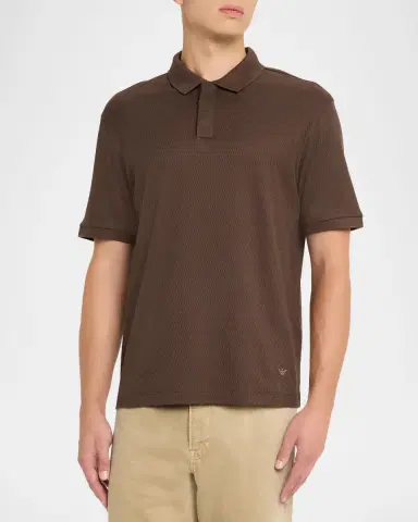 Emporio Armani Men's Cotton Micro-Jacquard Polo Shirt | Thumbnail 3 Emporio Armani Men's Cotton Micro-Jacquard Polo Shirt | Thumbnail 3