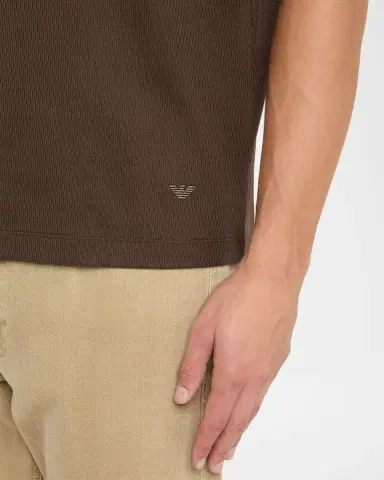 Emporio Armani Men's Cotton Micro-Jacquard Polo Shirt | Thumbnail 4 Emporio Armani Men's Cotton Micro-Jacquard Polo Shirt | Thumbnail 4