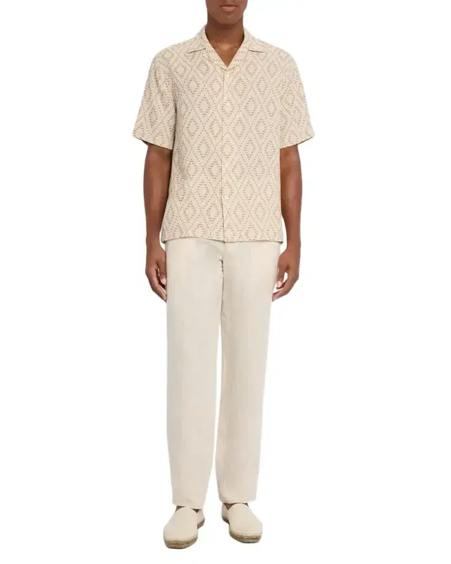 Men 's Roberto Linen Angra Raffia-Print Camp Shirt