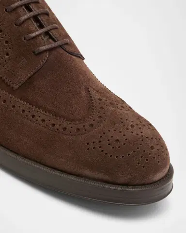 Tod's Men's Suede Wingtip Brogue Rubber-Sole Derby Shoes | Thumbnail 2