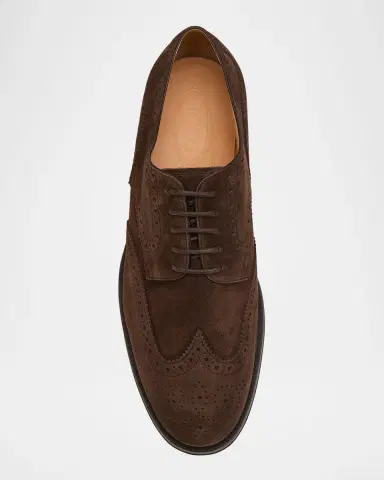 Tod's Men's Suede Wingtip Brogue Rubber-Sole Derby Shoes | Thumbnail 3