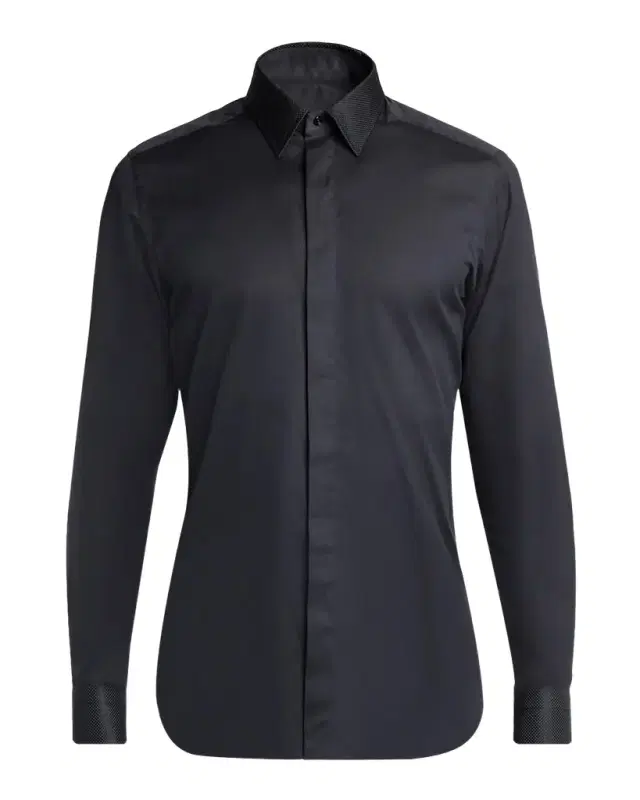 Men 's Cotton and Silk Jacquard-Trim Dress Shirt Men 's Cotton and Silk Jacquard-Trim Dress Shirt
