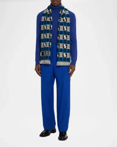 Burberry Men 's Chess Fair Isle Wool Scarf | Thumbnail 2 Burberry Men 's Chess Fair Isle Wool Scarf | Thumbnail 2