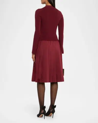SIMKHAI Kenlie Pleated Mixed Media Midi Dress | Thumbnail 2 SIMKHAI Kenlie Pleated Mixed Media Midi Dress | Thumbnail 2