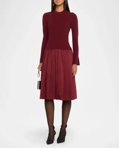 SIMKHAI Kenlie Pleated Mixed Media Midi Dress | Thumbnail 3 SIMKHAI Kenlie Pleated Mixed Media Midi Dress | Thumbnail 3