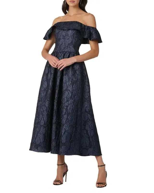 Shoshanna Solana Off-Shoulder Ruffle Jacquard Maxi Dress