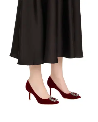 Manolo Blahnik Hangisi Velvet Pumps with Crystal Buckle | Thumbnail 1 Manolo Blahnik Hangisi Velvet Pumps with Crystal Buckle | Thumbnail 1