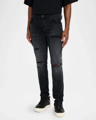 PURPLE Men's Reflective Paint Rip & Pair Denim Jeans | Thumbnail 3