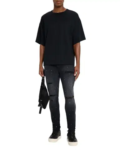 PURPLE Men's Reflective Paint Rip & Pair Denim Jeans | Thumbnail 1