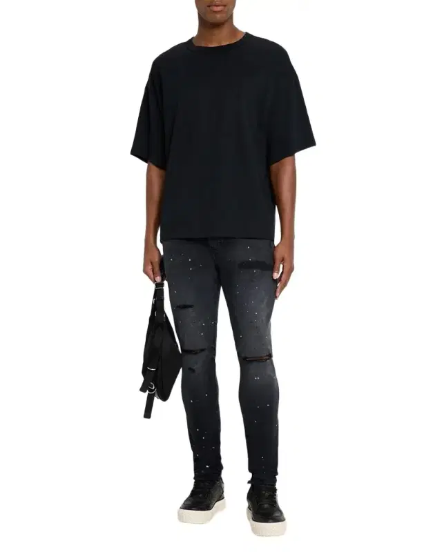 Men 's Reflective Paint Rip & Pair Denim Jeans