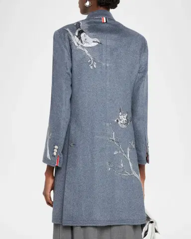 Thom Browne Metallic Embroidered Single-Breasted Cashmere Overcoat | Thumbnail 2