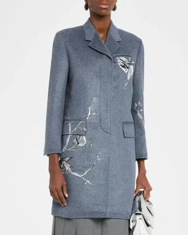 Thom Browne Metallic Embroidered Single-Breasted Cashmere Overcoat | Thumbnail 3