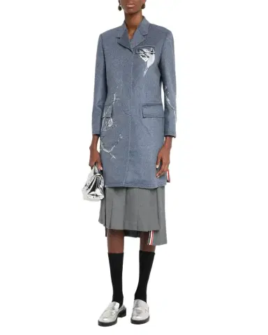 Thom Browne Metallic Embroidered Single-Breasted Cashmere Overcoat | Thumbnail 1