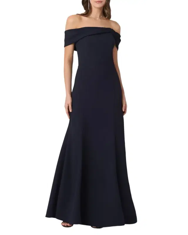 Shoshanna Flores Off-the-Shoulder Crepe Gown