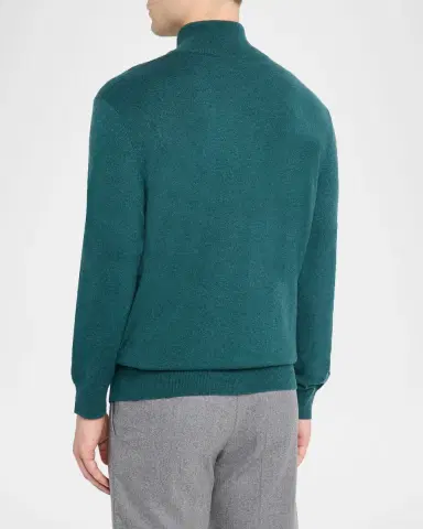 Brioni Men's Cashmere Knit Mock Neck Half-Placket Sweater | Thumbnail 2