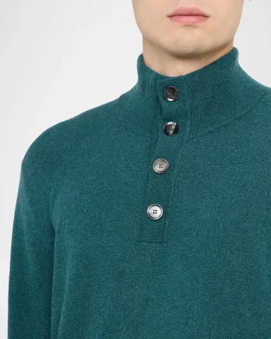 Brioni Men's Cashmere Knit Mock Neck Half-Placket Sweater | Thumbnail 4