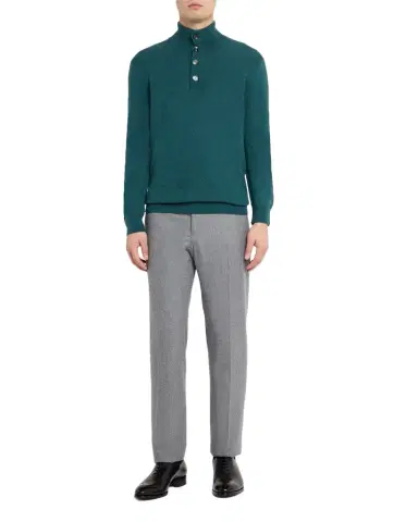 Brioni Men's Cashmere Knit Mock Neck Half-Placket Sweater | Thumbnail 1