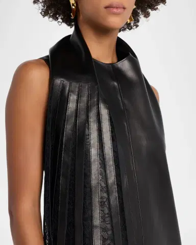 Brandon Maxwell The Blythe Lace-Inset Scarf-Neck Leather Maxi Dress | Thumbnail 4 Brandon Maxwell The Blythe Lace-Inset Scarf-Neck Leather Maxi Dress | Thumbnail 4