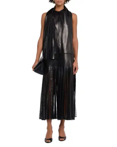 Brandon Maxwell The Blythe Lace-Inset Scarf-Neck Leather Maxi Dress | Thumbnail 1 Brandon Maxwell The Blythe Lace-Inset Scarf-Neck Leather Maxi Dress | Thumbnail 1