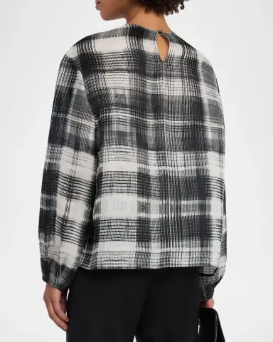 Brandon Maxwell Briggs Fur-Print Balloon-Sleeve Silk Blouse | Thumbnail 2