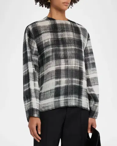 Brandon Maxwell Briggs Fur-Print Balloon-Sleeve Silk Blouse | Thumbnail 3