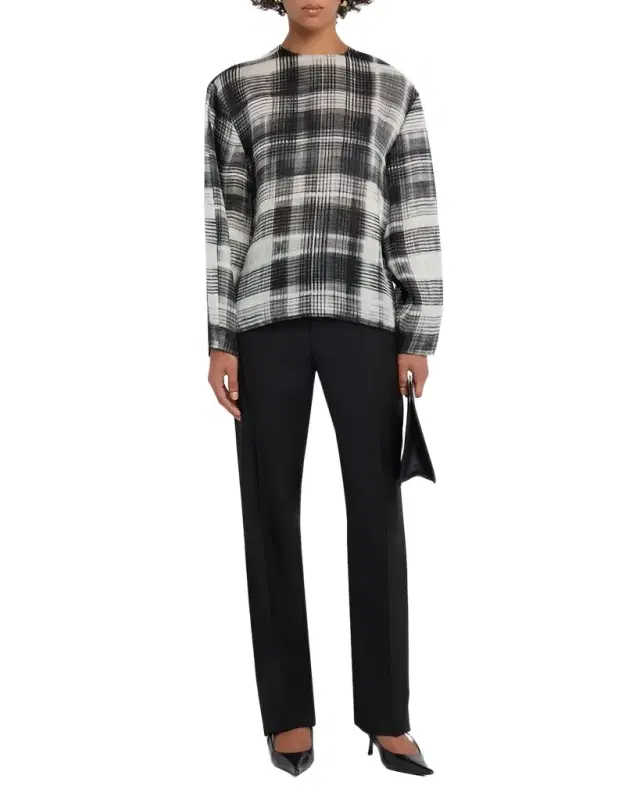 Brandon Maxwell Briggs Fur-Print Balloon-Sleeve Silk Blouse