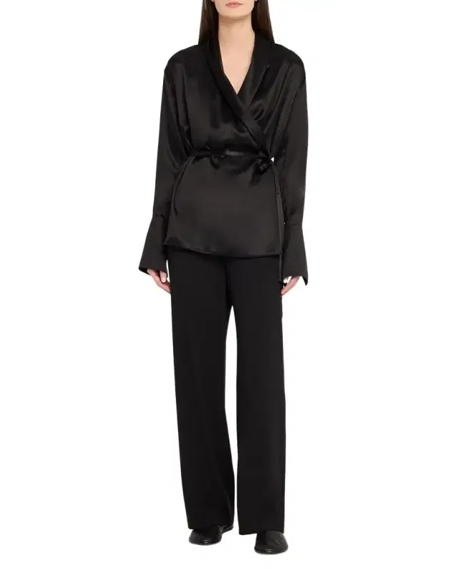 Eivie Silk Long-Sleeve Wrap Blouse