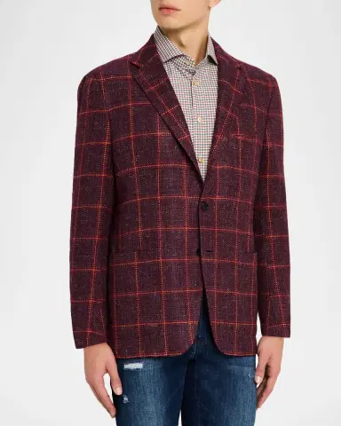 Kiton Men's Cashmere-Blend Bordeaux and Orange Sport Coat | Thumbnail 3 Kiton Men's Cashmere-Blend Bordeaux and Orange Sport Coat | Thumbnail 3